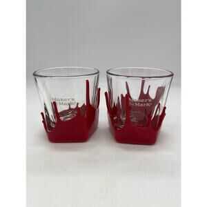 Set of 2 Makers Mark Bourbon Cocktail Red Wax Dipped Glasses